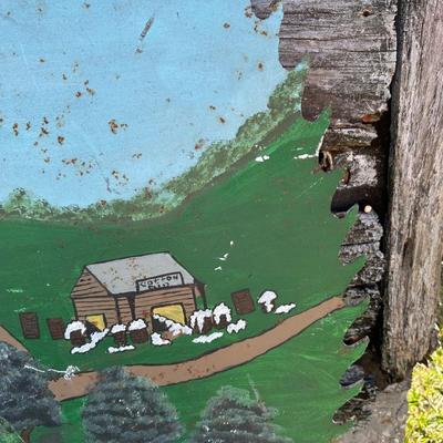 Large Folk Art Painted Circular Saw Blade – Southern Farm Scene – Signed & Dated 1987