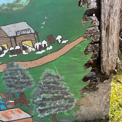 Large Folk Art Painted Circular Saw Blade – Southern Farm Scene – Signed & Dated 1987