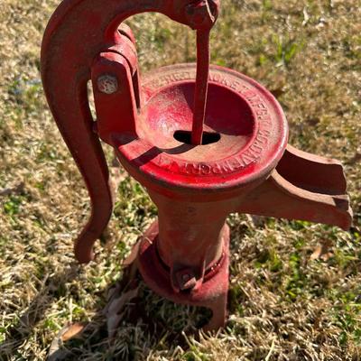 Antique Cast Iron Hand Water Pump – Farm / Well Pump – Red Paint