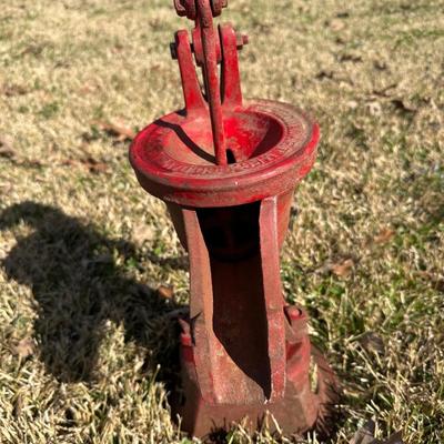 Antique Cast Iron Hand Water Pump – Farm / Well Pump – Red Paint
