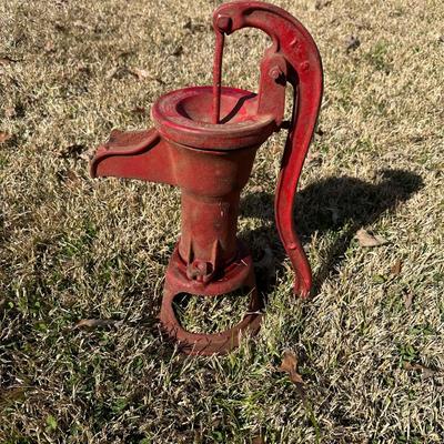Antique Cast Iron Hand Water Pump – Farm / Well Pump – Red Paint