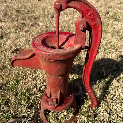 Antique Cast Iron Hand Water Pump – Farm / Well Pump – Red Paint