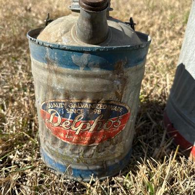 Vintage Galvanized Oil Cans – Delphos & Old Ironsides Motor Oil Cans (2-Piece Lot)