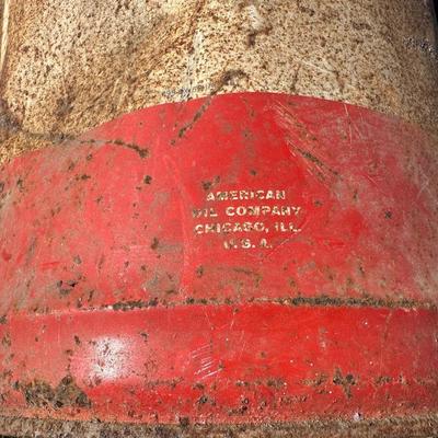 Vintage American Oil Company & Lion Motor Oil Cans – Heavy Duty 5-Gallon Oil Cans (2-Piece Lot)