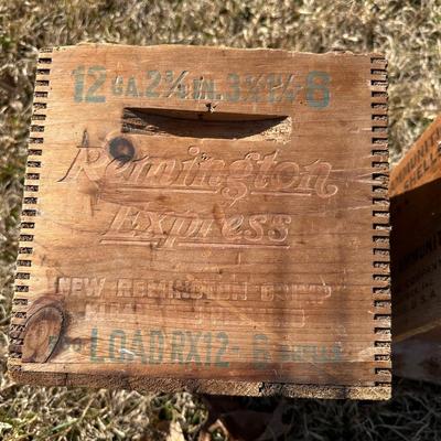 Vintage Wooden Ammunition Crates – Remington Express & Super-X Shot Shell Boxes (2)