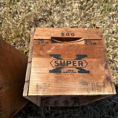 Vintage Wooden Ammunition Crates – Remington Express & Super-X Shot Shell Boxes (2)