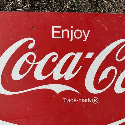 Vintage “Enjoy Coca-Cola” Metal Advertising Sign – Classic Red & White Coke Sign