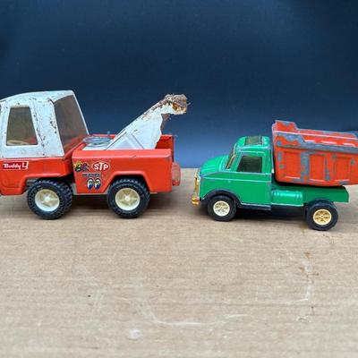 Vintage Buddy L Tow Truck & Pressed-Steel Dump Truck – 2 Toy Truck Lot (1960s–1970s)