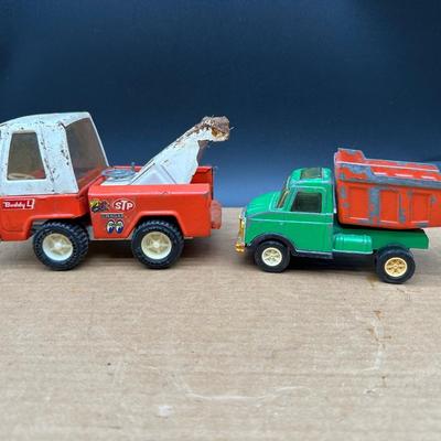 Vintage Buddy L Tow Truck & Pressed-Steel Dump Truck – 2 Toy Truck Lot (1960s–1970s)