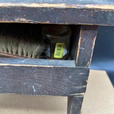 Antique Wooden Shoe Shine Stool – Footrest Top, Built-In Storage