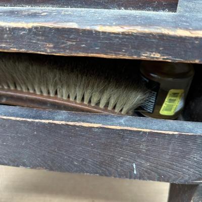 Antique Wooden Shoe Shine Stool – Footrest Top, Built-In Storage