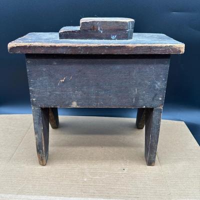 Antique Wooden Shoe Shine Stool – Footrest Top, Built-In Storage