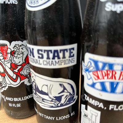 Vintage Coca-Cola College Football & Super Bowl Glass Bottle Lot w/ Carrier
