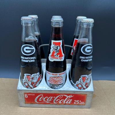 Vintage Coca-Cola College Football & Super Bowl Glass Bottle Lot w/ Carrier