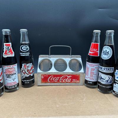 Vintage Coca-Cola College Football & Super Bowl Glass Bottle Lot w/ Carrier