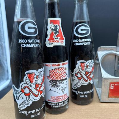 Vintage Coca-Cola College Football & Super Bowl Glass Bottle Lot w/ Carrier