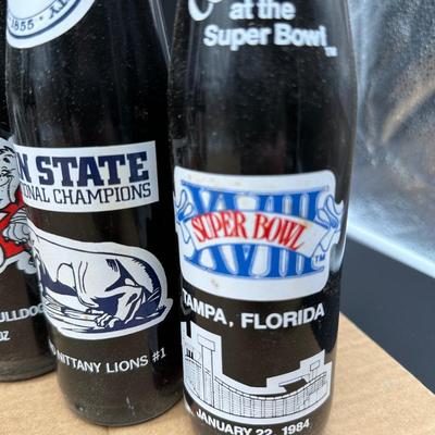 Vintage Coca-Cola College Football & Super Bowl Glass Bottle Lot w/ Carrier