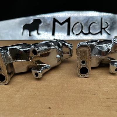 Vintage Mack Truck Bulldog Hood Ornament Pair w/ “Mack” Nameplate – Original Boxes