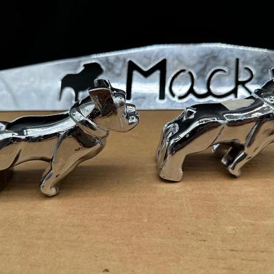 Vintage Mack Truck Bulldog Hood Ornament Pair w/ “Mack” Nameplate – Original Boxes