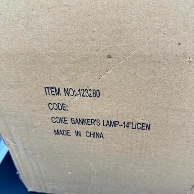 Coca-Cola Licensed Banker’s Desk Lamp – Red Glass Shade – New in Box (Mount Needs Repair)