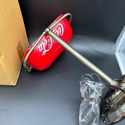 Coca-Cola Licensed Banker’s Desk Lamp – Red Glass Shade – New in Box (Mount Needs Repair)