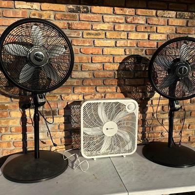 3) Electric Fans – (2) Lasko Pedestal Fans + (1) Utilitech Box Fan – All Working
