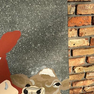 Hand-Painted Folk Art Cows on Galvanized A/C Drip Pan – Farmhouse Wall Art