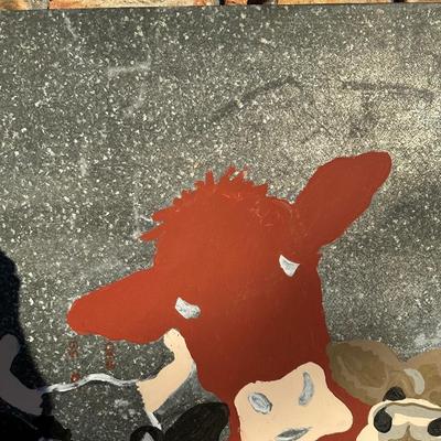 Hand-Painted Folk Art Cows on Galvanized A/C Drip Pan – Farmhouse Wall Art