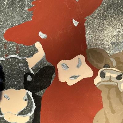 Hand-Painted Folk Art Cows on Galvanized A/C Drip Pan – Farmhouse Wall Art