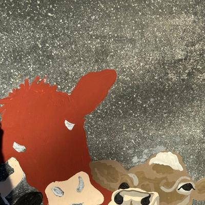 Hand-Painted Folk Art Cows on Galvanized A/C Drip Pan – Farmhouse Wall Art