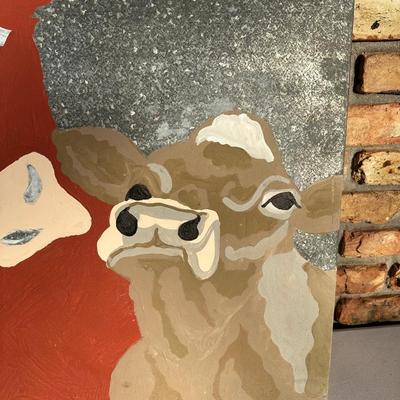 Hand-Painted Folk Art Cows on Galvanized A/C Drip Pan – Farmhouse Wall Art