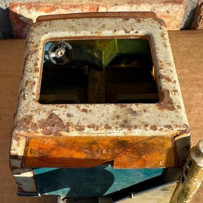 Vintage Tonka Metal Car Carrier Truck & Trailer – Blue/White Stripe, Pressed Steel