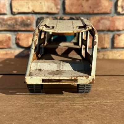 Vintage Tonka Metal Car Carrier Truck & Trailer – Blue/White Stripe, Pressed Steel