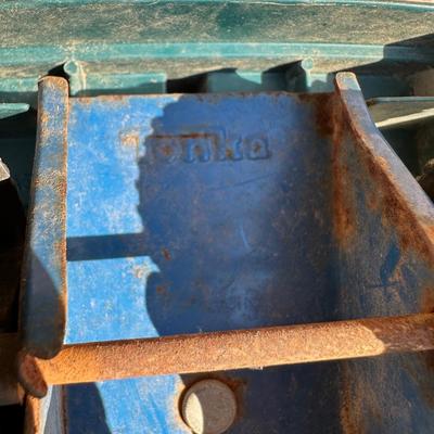 Vintage Tonka Metal Car Carrier Truck & Trailer – Blue/White Stripe, Pressed Steel