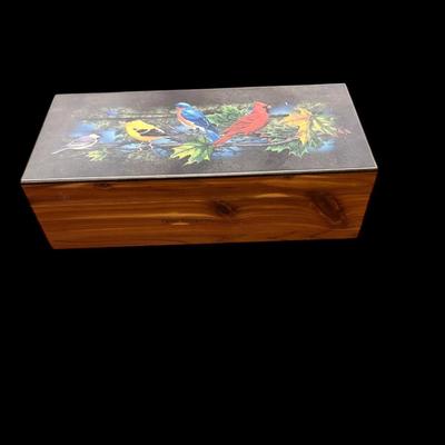 Sale Photo Thumbnail #404: Cedar Keepsake Jewelry Box featuring a Bird Friends Decorative Top
Approximately 9'XX4"X3'