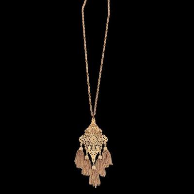 Sale Photo Thumbnail #411: Gold Toned Filigree Tassel Necklace