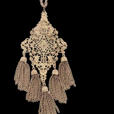 Sale Photo Thumbnail #410: Gold Toned Filigree Tassel Necklace