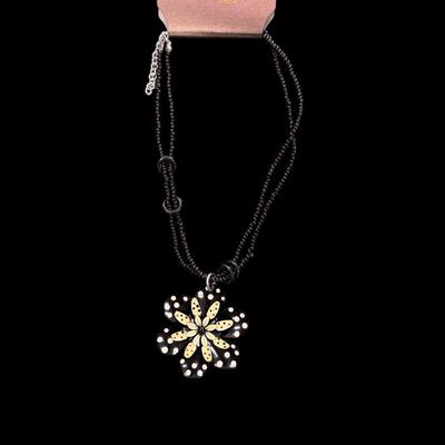 Sale Photo Thumbnail #420: Black Beaded Necklace with Flower Pendant