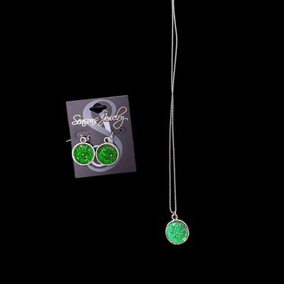 Sale Photo Thumbnail #423: Seasons Jewelry Green Glitter Earrings and Necklace Set