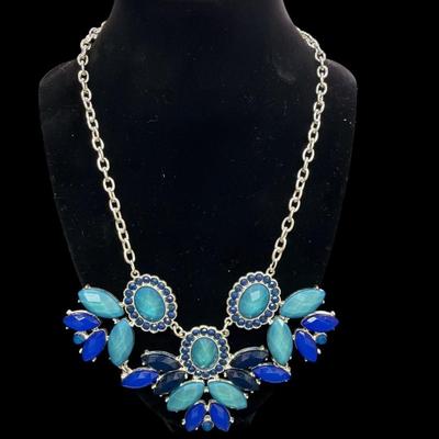 Sale Photo Thumbnail #426: Style & Co. Mixed Blue Stones and Silver Color Bid Statement Necklace