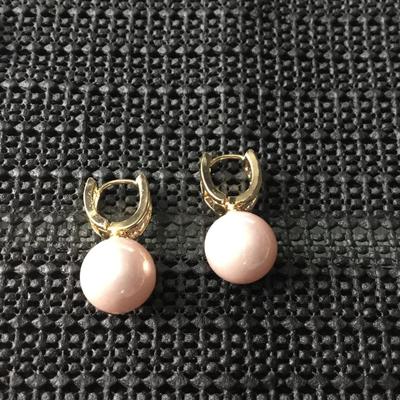 Pink freshwater pearl type drop earrings with baguette style accents