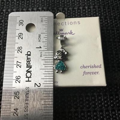 Connections hallmark stainless steel birthstone girl charm with a December blue/teal stone