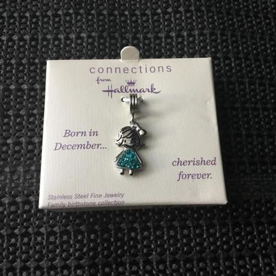Connections hallmark stainless steel birthstone girl charm with a December blue/teal stone