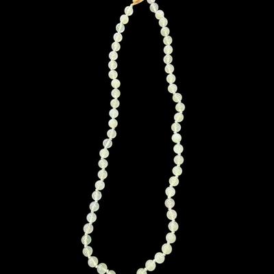 Sale Photo Thumbnail #474: Possible Natural Pale Green Jade Beaded Necklace with gold tone  clasp