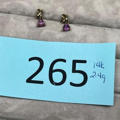 Lot 265 14K & Amethyst Earrings