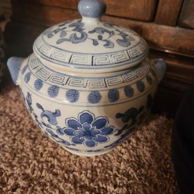 Blue china canister