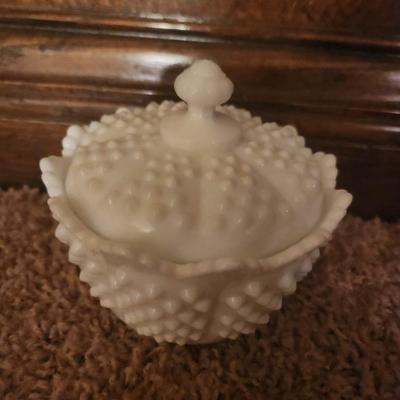 Vintage Fenton Hobnail Milk glass candy dish