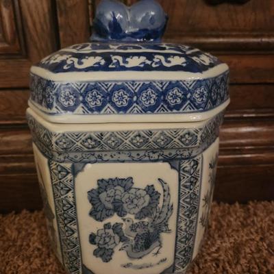 Blue china canister