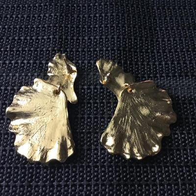 Gold tone dangle statement earrings