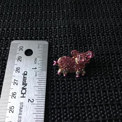 Pink rhinestone pig pin